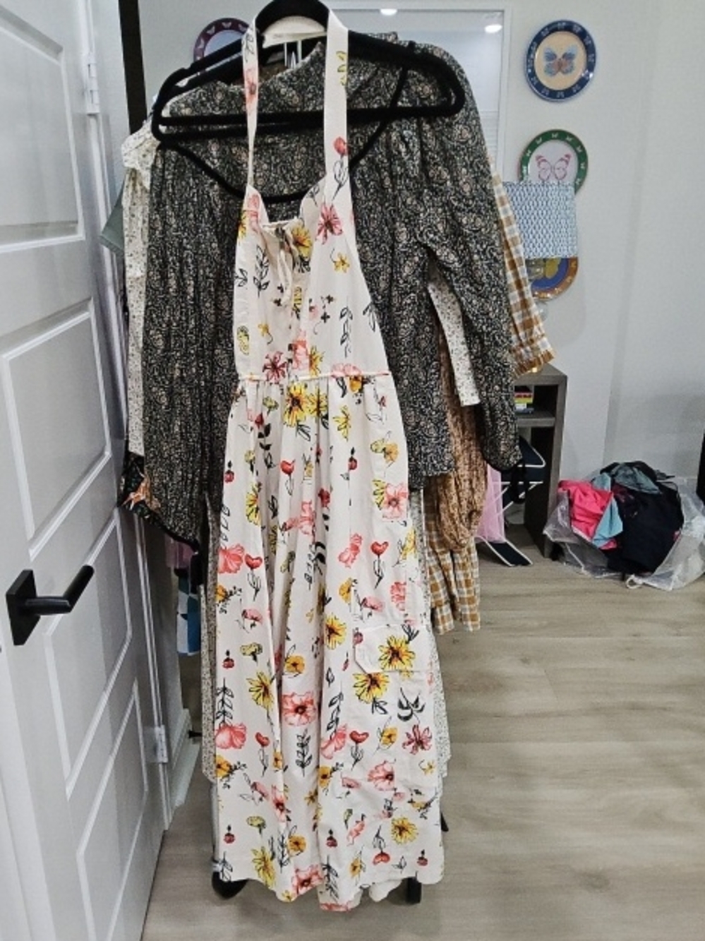Anthropologie White Floral Drawstring Top with Pink and Yellow Blossoms - Picture 1 of 2